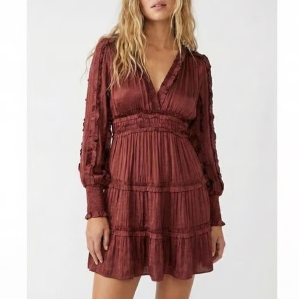 O.P.T. NEW Tianna Ruffle Mini Dress Rust